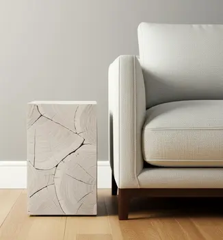20" Whitewash Solid Wood Block Handmade Square End Table