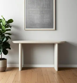 60" Natural Solid Wood Oval Console Table