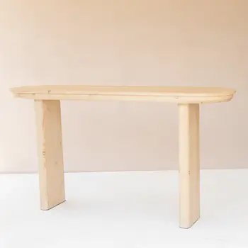 60" Natural Solid Wood Oval Console Table