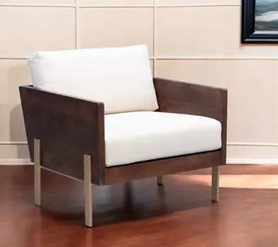 31" White Brown And Gold Top Grain Leather Arm Chair