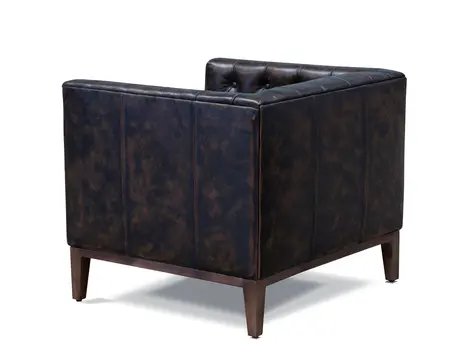33" Brown and Black Antiqued Top Grain Leather Tufted Club Chair