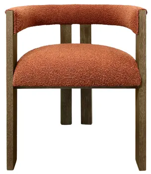 Burnt Orange and Brown Upholstered Boucle Open Back Dining Arm Chair
