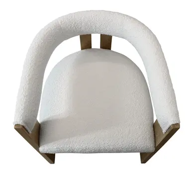 Ivory and Brown Upholstered Boucle Open Back Dining Arm Chair
