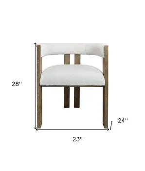 Ivory and Brown Upholstered Boucle Open Back Dining Arm Chair