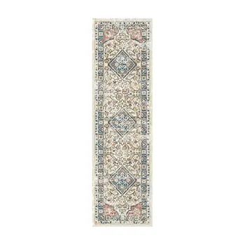 8' Beige Oriental Distressed Runner Rug With Fringe