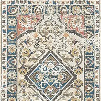 8' Beige Oriental Distressed Runner Rug With Fringe