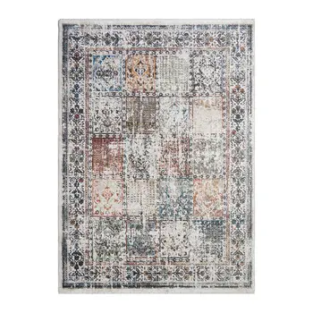 5' X 8' Ivory Oriental Distressed Area Rug With Fringe