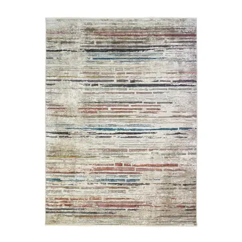 2' X 3' Beige Geometric Distressed Area Rug With Fringe