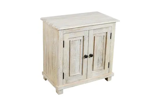 28" Distressed White Solid Wood Nightstand With Storage