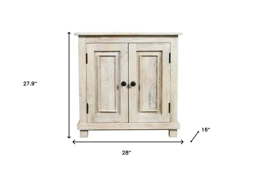 28" Distressed White Solid Wood Nightstand With Storage