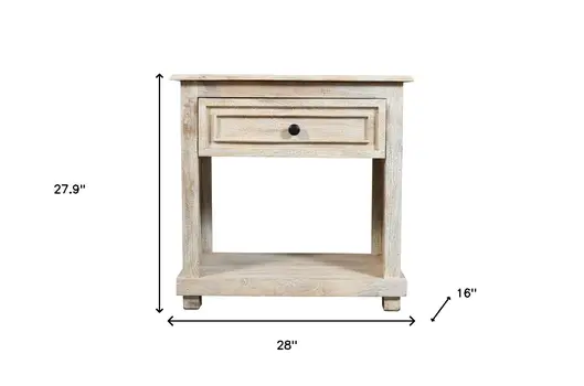 28" White Solid Wood Distressed One Drawer Nightstand