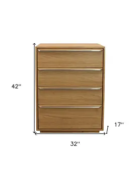 32" Natural Solid Wood Four Drawer Dresser