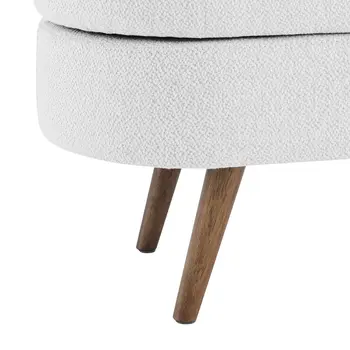 44" White and Brown Linen Upholstered Storage Bench with Flip Top