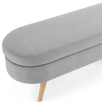44" Gray and Brown Linen Upholstered Storage Bench with Flip Top