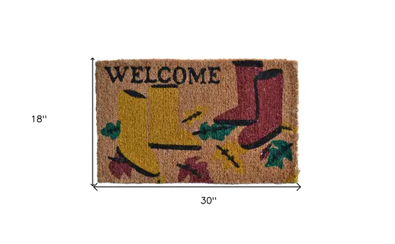 18" X 30" Brown and Red Coir Leaves Welcome Outdoor Spring Door Mat