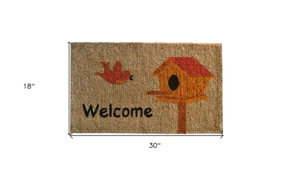 18" X 30" Beige and Black Coir Bird Welcome Outdoor Door Mat