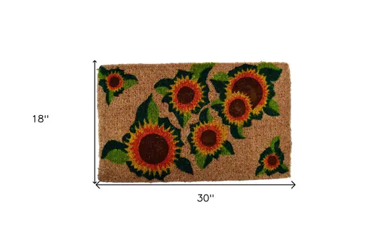 18" X 30" Brown Orange and Yellow Coir Floral Outdoor Summer Door Mat