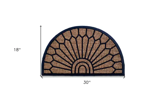 18" X 30" Brown and Black Rubber Geometric Outdoor Semi Circle Door Mat