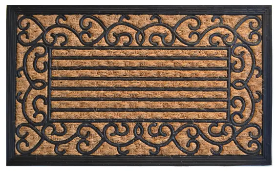 18" X 30" Brown and Black Rubber Scrollwork Outdoor Door Mat