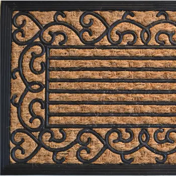 18" X 30" Brown and Black Rubber Scrollwork Outdoor Door Mat
