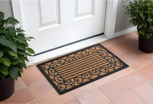 18" X 30" Brown and Black Rubber Scrollwork Outdoor Door Mat