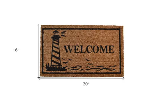 18" X 30" Brown and Black Coir Lighthouse Welcome Outdoor Door Mat
