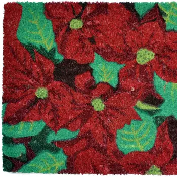 18" X 30" Red and Green Coir Poinsettia Outdoor Christmas Door Mat