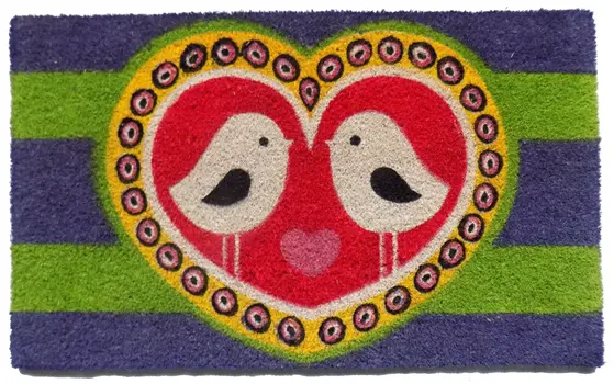 18" X 30" Red and Green Coir Heart Outdoor Door Mat