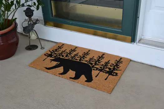 18" X 30" Brown and Black Coir Bear Outdoor Fall Door Mat