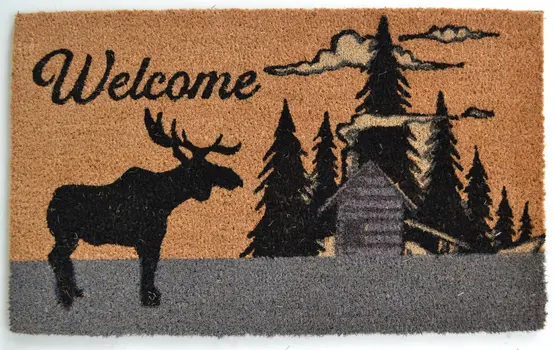 18" X 30" Brown and Black Coir Woodland Welcome Outdoor Door Mat