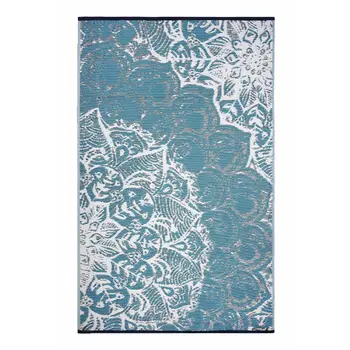 6' X 9' Teal Blue Floral Indoor Outdoor Area Rug