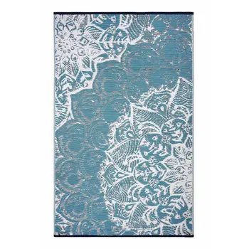 8' X 10' Teal Blue Floral Indoor Outdoor Area Rug