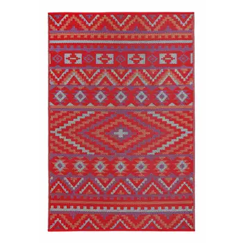 4' X 6' Red Geometric Indoor Outdoor Area Rug