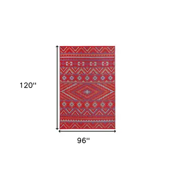 8' X 10' Red Geometric Indoor Outdoor Area Rug