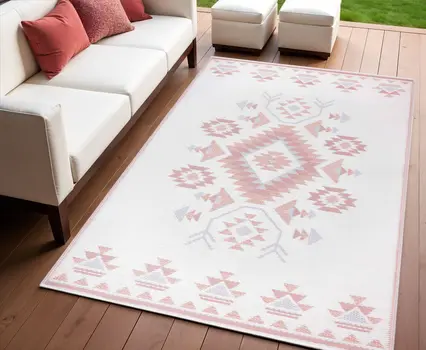 4' X 6' Orange Geometric Indoor Outdoor Area Rug