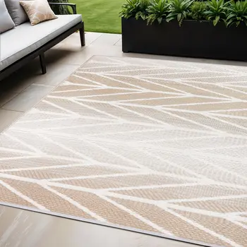 5' X 8' Taupe Geometric Indoor Outdoor Area Rug