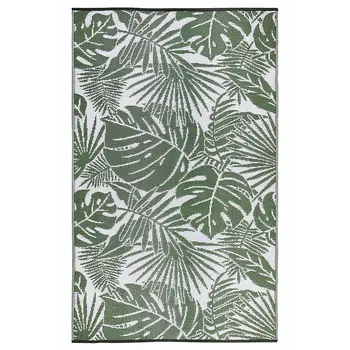 4' X 6' Green Floral Machine Braided Distressed Area Rug With UV Protection