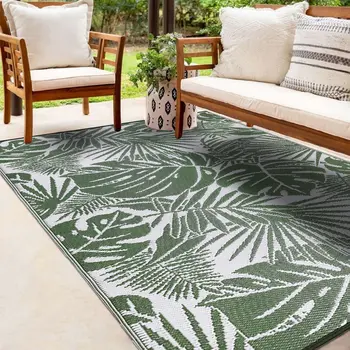 4' X 6' Green Floral Machine Braided Distressed Area Rug With UV Protection