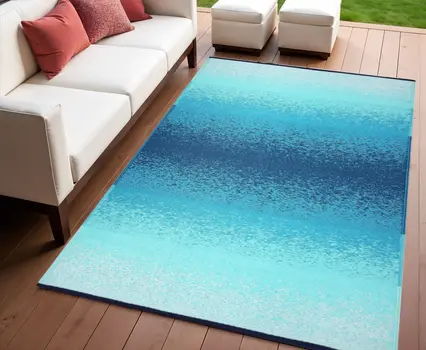 4' X 6' Teal Blue Machine Braided Distressed Area Rug With UV Protection