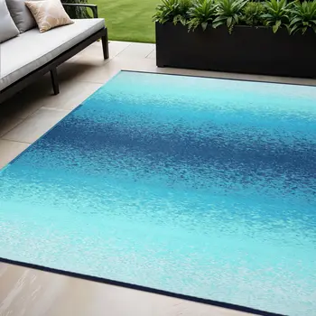 5' X 8' Teal Blue Indoor Outdoor Area Rug