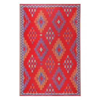 3' X 5' Red Geometric Indoor Outdoor Area Rug