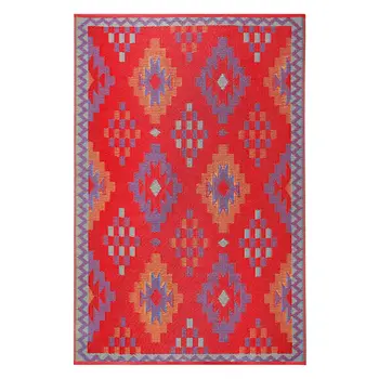 5' X 8' Red Geometric Indoor Outdoor Area Rug