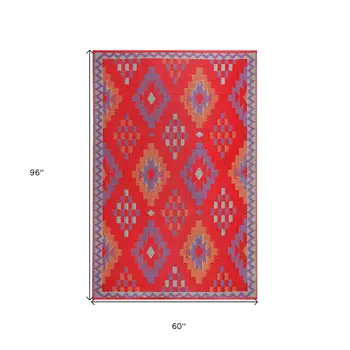5' X 8' Red Geometric Indoor Outdoor Area Rug
