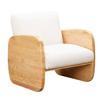 29" White And Natural Linen Arm Chair