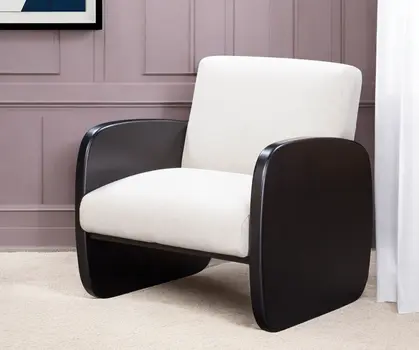 29" White And Black Linen Arm Chair
