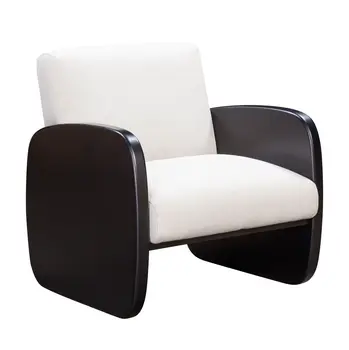 29" White And Black Linen Arm Chair