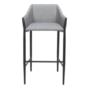 30" Slate Gray And Black Fabric And Steel Bar Height Bar Chair