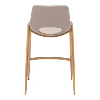 Set of Two 26" Beige And Gold Faux Leather And Steel Low Back Counter Height Bar Chairs