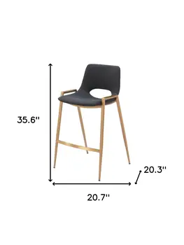 Set of Two 26" Black And Gold Faux Leather And Steel Low Back Counter Height Bar Chairs