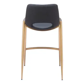 Set of Two 26" Black And Gold Faux Leather And Steel Low Back Counter Height Bar Chairs